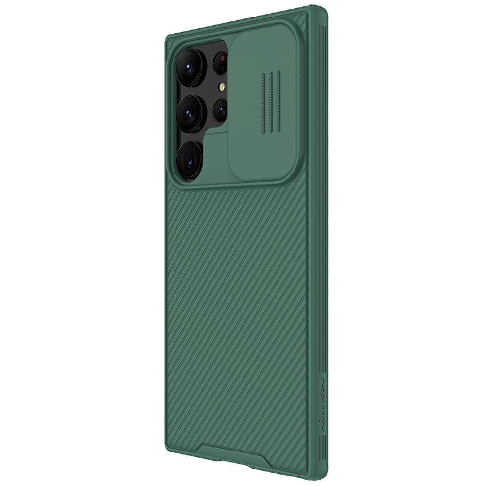 Противоударный чехол зеленого цвета от Nillkin для Samsung Galaxy S23 Ultra, серия CamShield Pro, с защитной шторкой для задней камеры