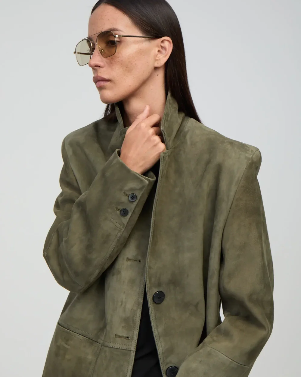 Жакет из натуральной замши, Зеленый