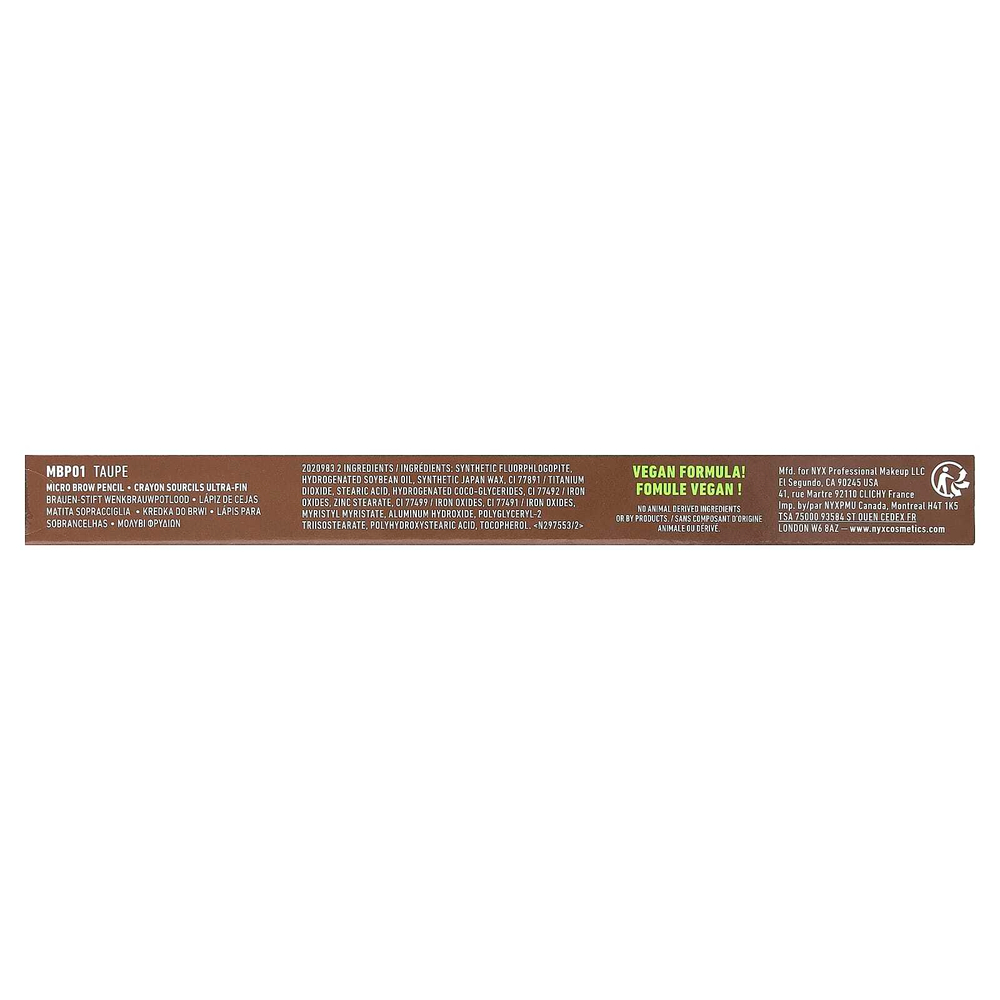 NYX Professional Makeup, Micro Brow Pencil, оттенок серо-коричневый, 0,09 г (0,003 унции)