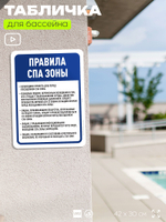 Табличка для бассейна "Правила спа-зоны", на пляж, для общественной и частной зоны отдыха, информационная, 40х30 см, Silver Plane x Айдентика Технолоджи