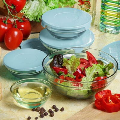Салатник стекло, кругл, 5 шт, 9,10.3,12.5,14,17 см, с крыш, подар уп, Daniks, мят