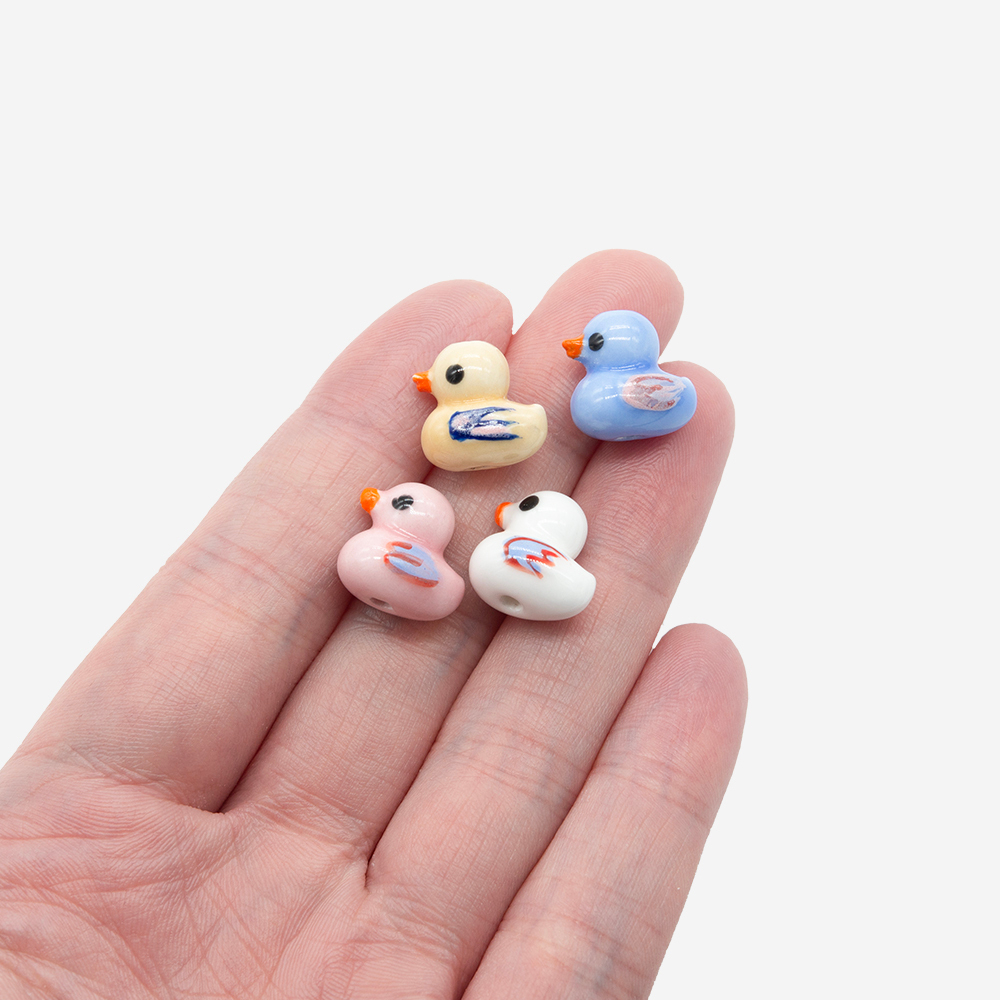 Бусина в форме утенка, 12,3*12,3мм, розовая, глазурированный фарфор