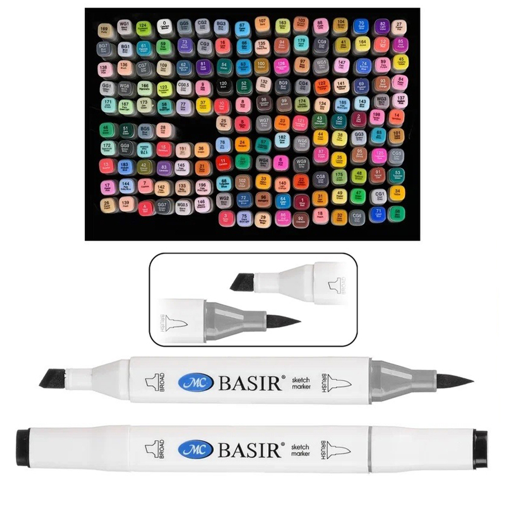 Маркер для скетчинга, двусторонние, Basir, четырехгранные, 14 мм, спиртовые, 168 шт