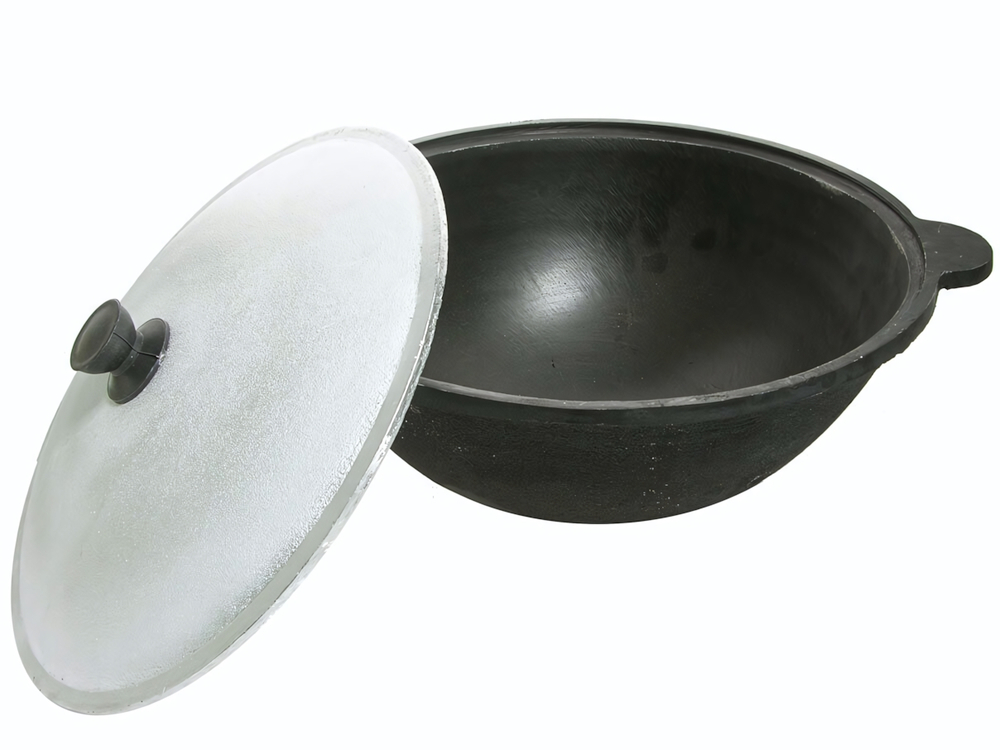 Казан 12л узбекский чугунный с алюминиевой крышкой круглое дно (г.Наманган)