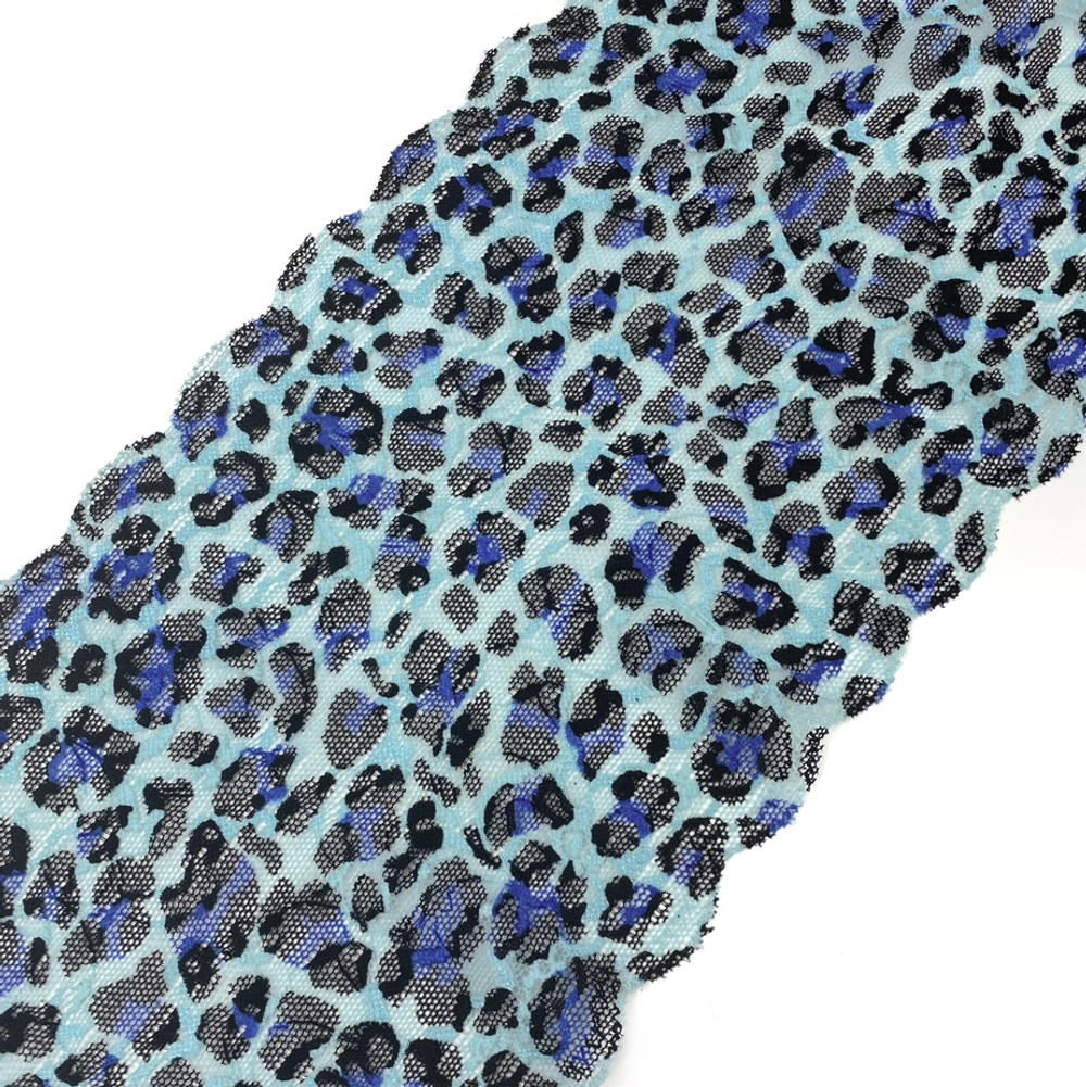 Кружево эластичное леопардово-голубое 16,5 см