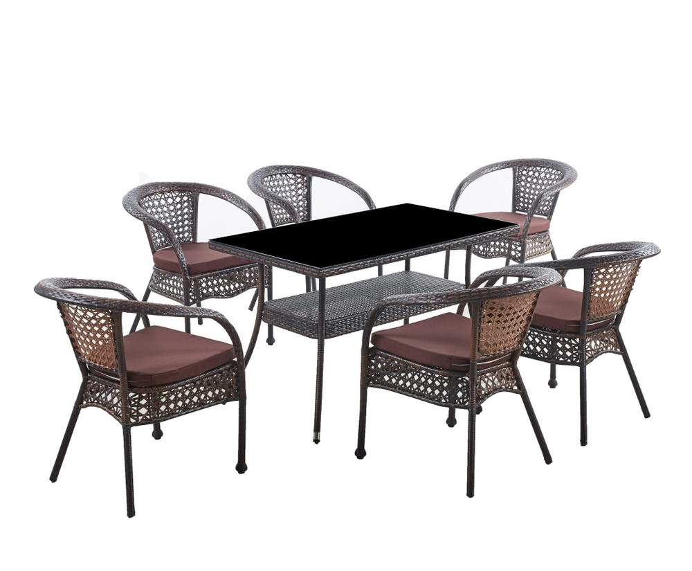 Комплект мебели из искусственного ротанга стол Рио и 6 кресел Руардин Dark Brown