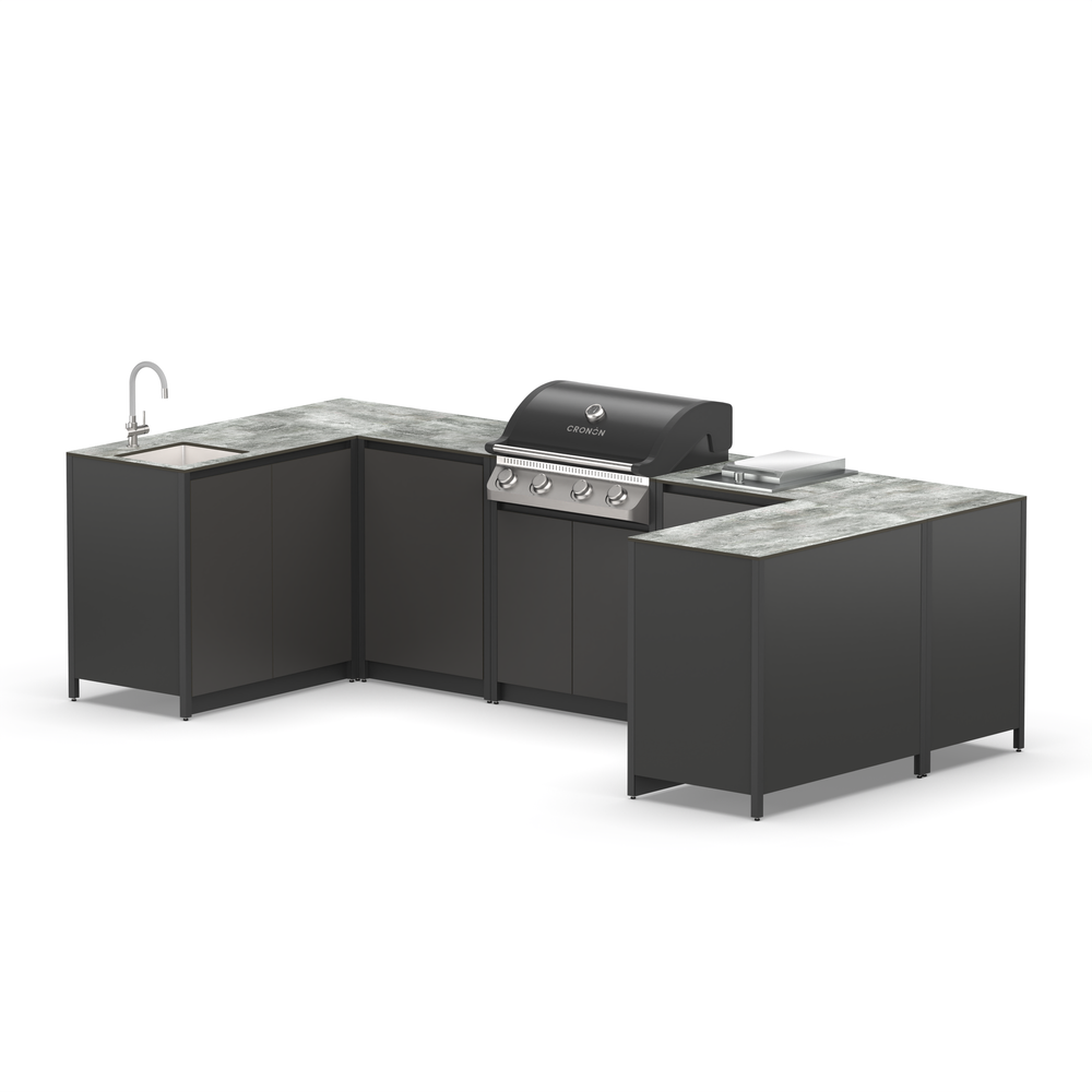 П-образный барбекю комплекс Lounge F-112SGP, 3.2x1.5 м, черный/серый каспий
