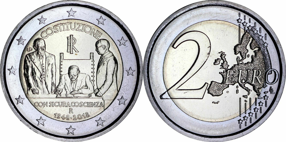 Италия 2 евро, 2018 70 лет Конституции Итальянской республики UNC