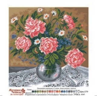 "Пионы в вазе"-1279 канва с рисунком