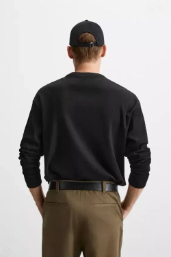 ZARA ФУТБОЛКА ИЗ РИФЛЕНОЙ ТКАНИ, ЧЕРНЫЙ