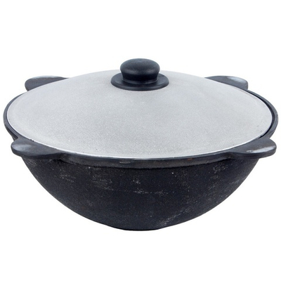 Казан 4,5л узбекский чугунный с алюминиевой крышкой, плоское дно (г.Наманган)