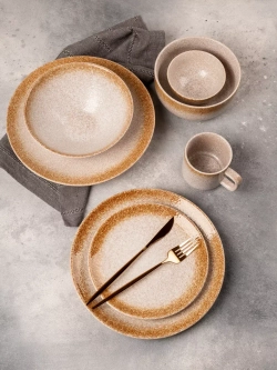 Набор посуды 6 тарелок плоские охра фарфор 26 см