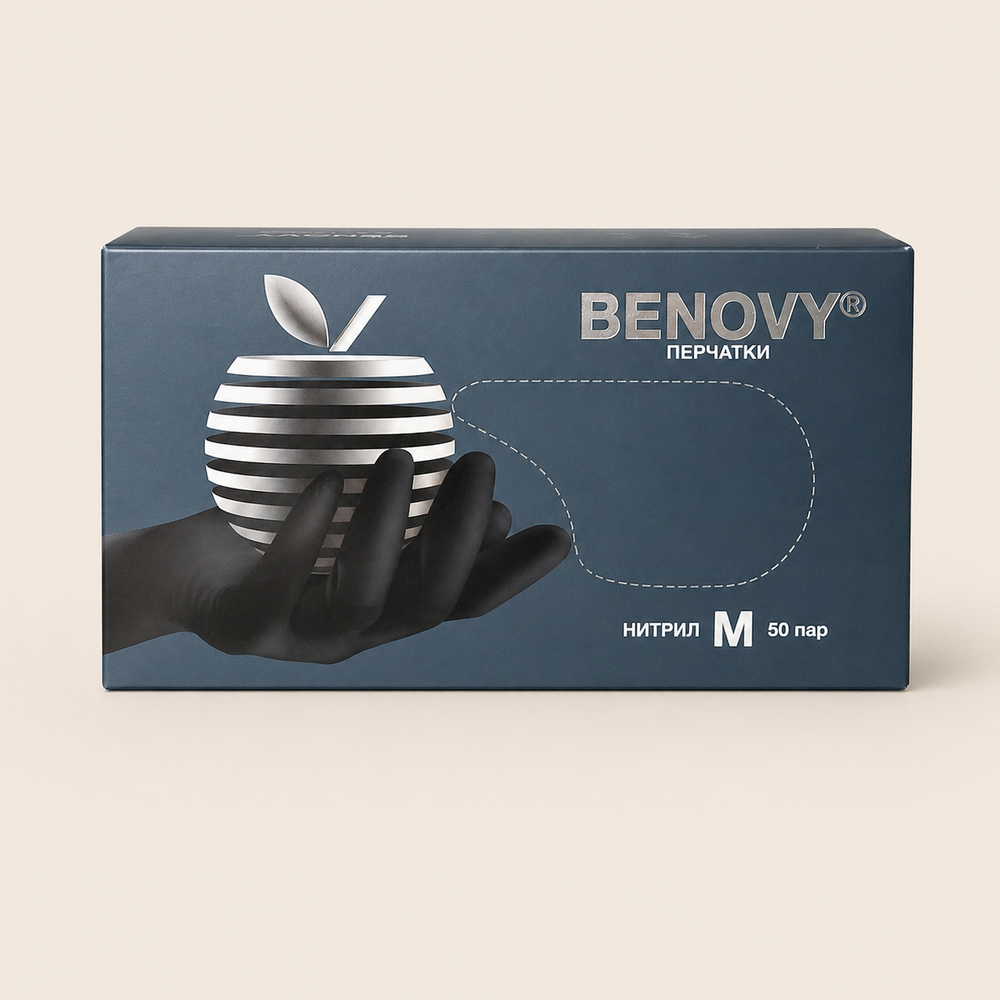 Benovy Перчатки нитриловые черные размер M, 100шт