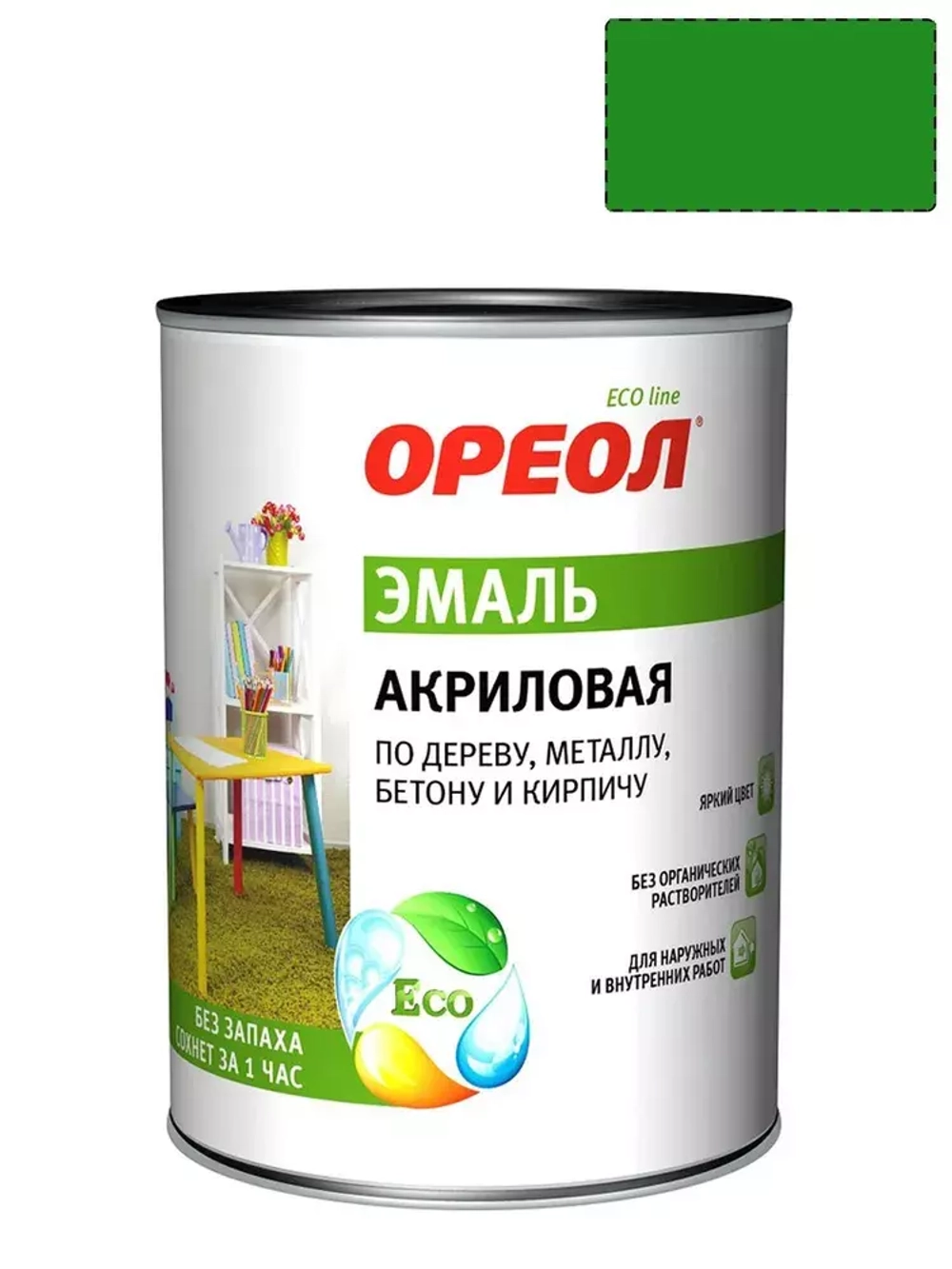 Эмаль универсальная акриловая Ореол глянцевая зеленая 0,9 кг