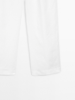 Massimo Dutti Брюки из 100% льна с тремя защипами, белый