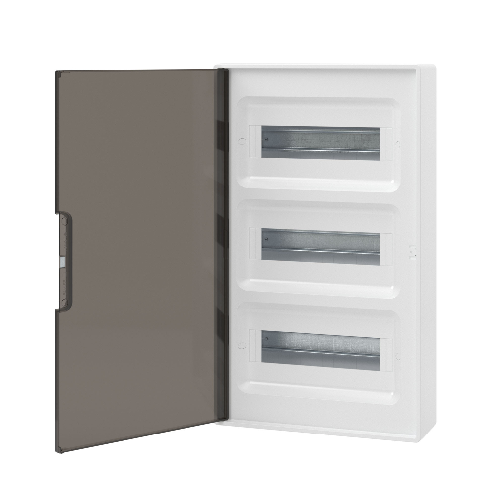 Щиток 36 мод настенный, белый, с тонированной дверцей, с 4-мя шинами PEN(2шт на 8 отв. и 2шт на 10отв.)