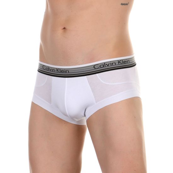 Мужские трусы хипсы белые с серой резинкой в полоску Calvin Klein