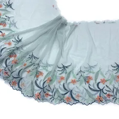 Вышивка на сетке эластичная серо-голубая 22 см (левая)