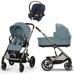 Коляска Cybex Balios S Lux TPE complete Aton B2 Bay Blue Base One 4 в 1 Stormy Blue с дождевиками