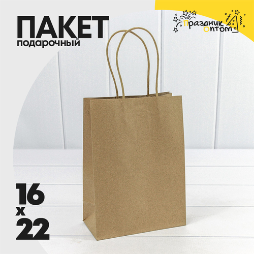 Пакет подарочный 16х22х8см (Коричневый, Крафт)