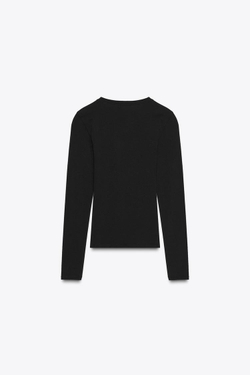 ZARA ФУТБОЛКА С ДЛИННЫМИ РУКАВАМИ, ЧЕРНЫЙ