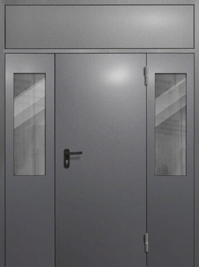 Входная дверь с верхней и остекленными боковыми фрамугами - 948