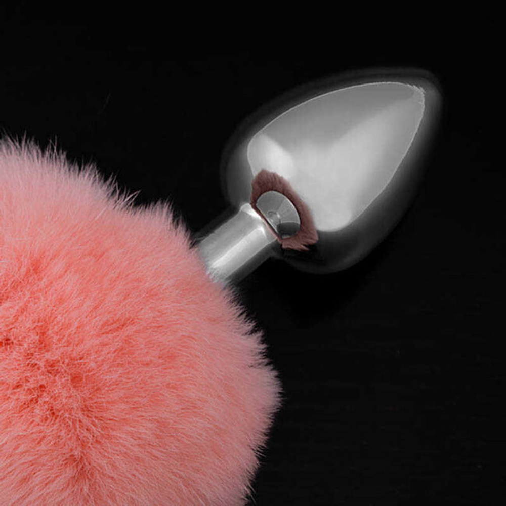 Серебристая анальная пробка с розовым хвостиком (Цвет: серебристый с розовым)