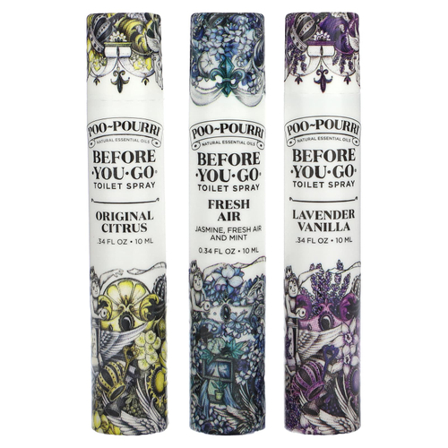 Poo-Pourri, On-The-Go, спреи для туалета Before-You-Go, Value Set, 3 вида спрея, по 10 мл (0,34 жидк. унц.)