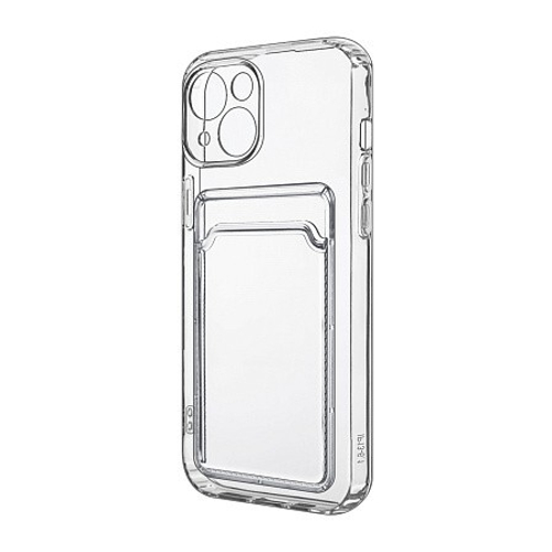 Силиконовый чехол-накладка с отделением под карту для iPhone 14 Pro Max прозрачный