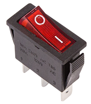 Клавиша-тумблер одинарная узкая средняя 1полож 3конт Красная подсветка REXANT 362210