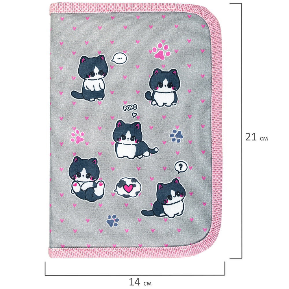 Пенал BRAUBERG 1 отделение полиэстер 21х14 см "Cat patches" (2 штуки в упаковке)