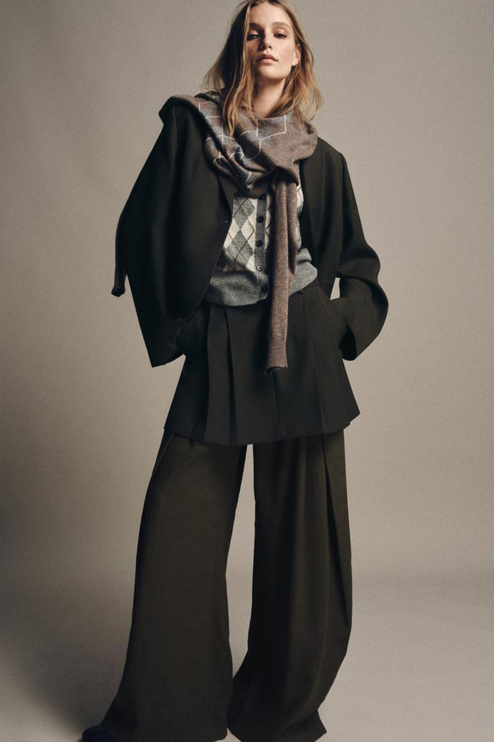 ZARA БЛЕЙЗЕР ПРЯМОГО КРОЯ — ZW COLLECTION, ХАКИ