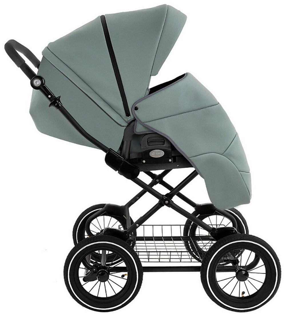 Детская коляска Roan Bass Next Classic Кожа d12 3 в 1 с автокреслом Elo Lux EduSky Black RCL303/1 Misty Mint/Grey