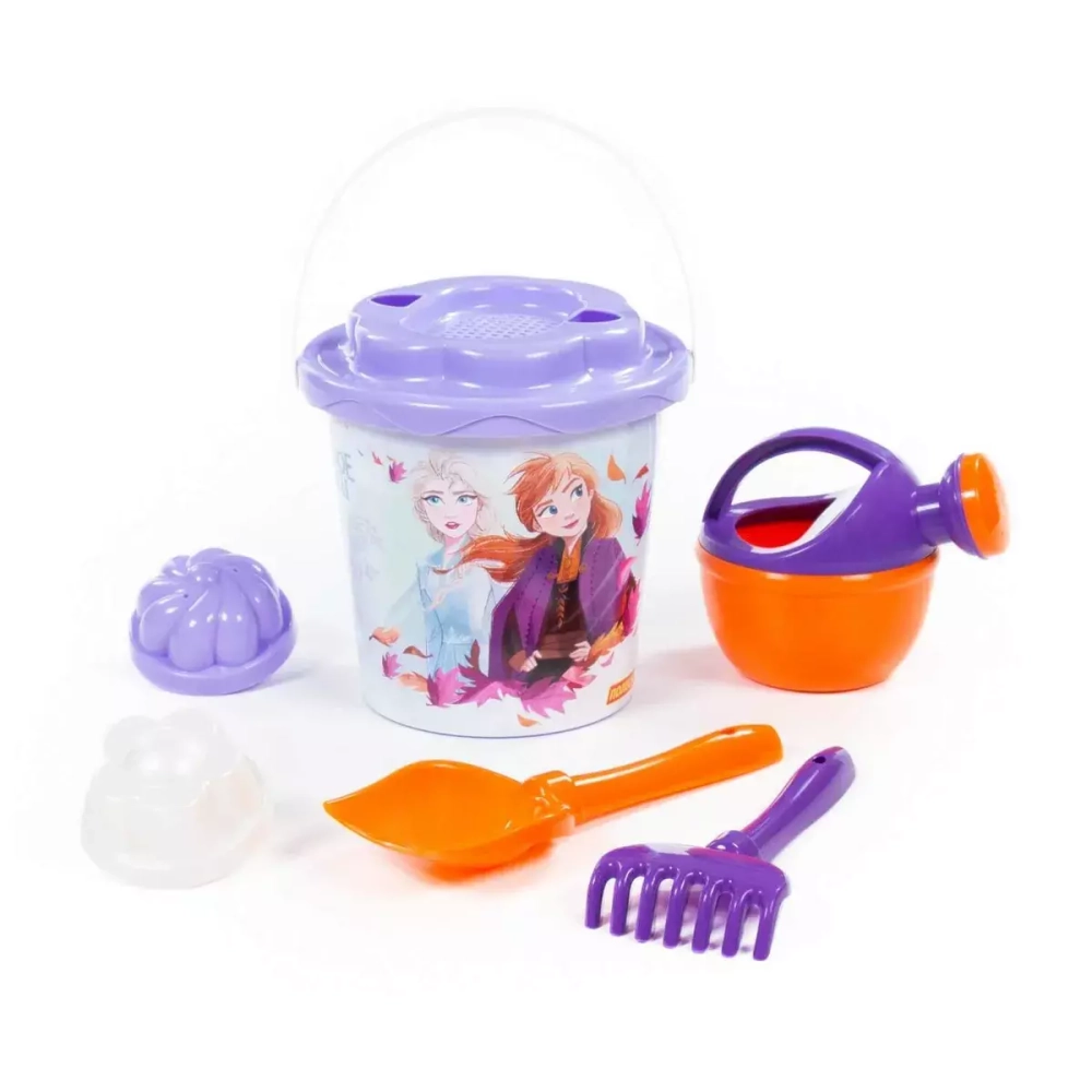 81445/Набор Disney «Холодное сердце II» -26: ведро с наклейкой, ситечко "Солнышко", лопатка №-5, гра