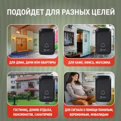 Звонок дверной ЭРА C88 беспроводной черный 38 мелодий