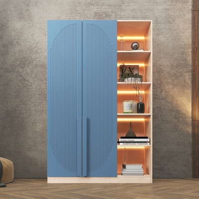 Шкаф Агератум МДФ двухсекционный с стеллажом в синей эмали - Дуб молочный 8622  190*45*240