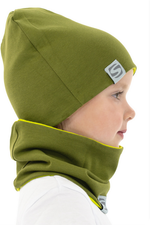 Комплект Шапка/снуд двусторонний р.48 хаки/желтый ( Smail)