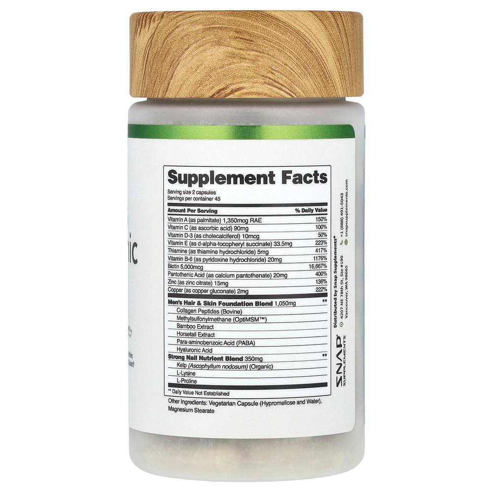 Snap Supplements, Тоник для мужчин, для волос и бороды, 90 капсул