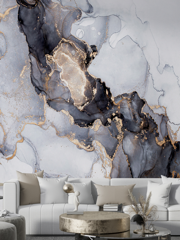 Фотообои серый и золотой мрамор
