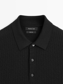 Massimo Dutti Трикотажный свитер-поло из мериносовой шерсти, черный
