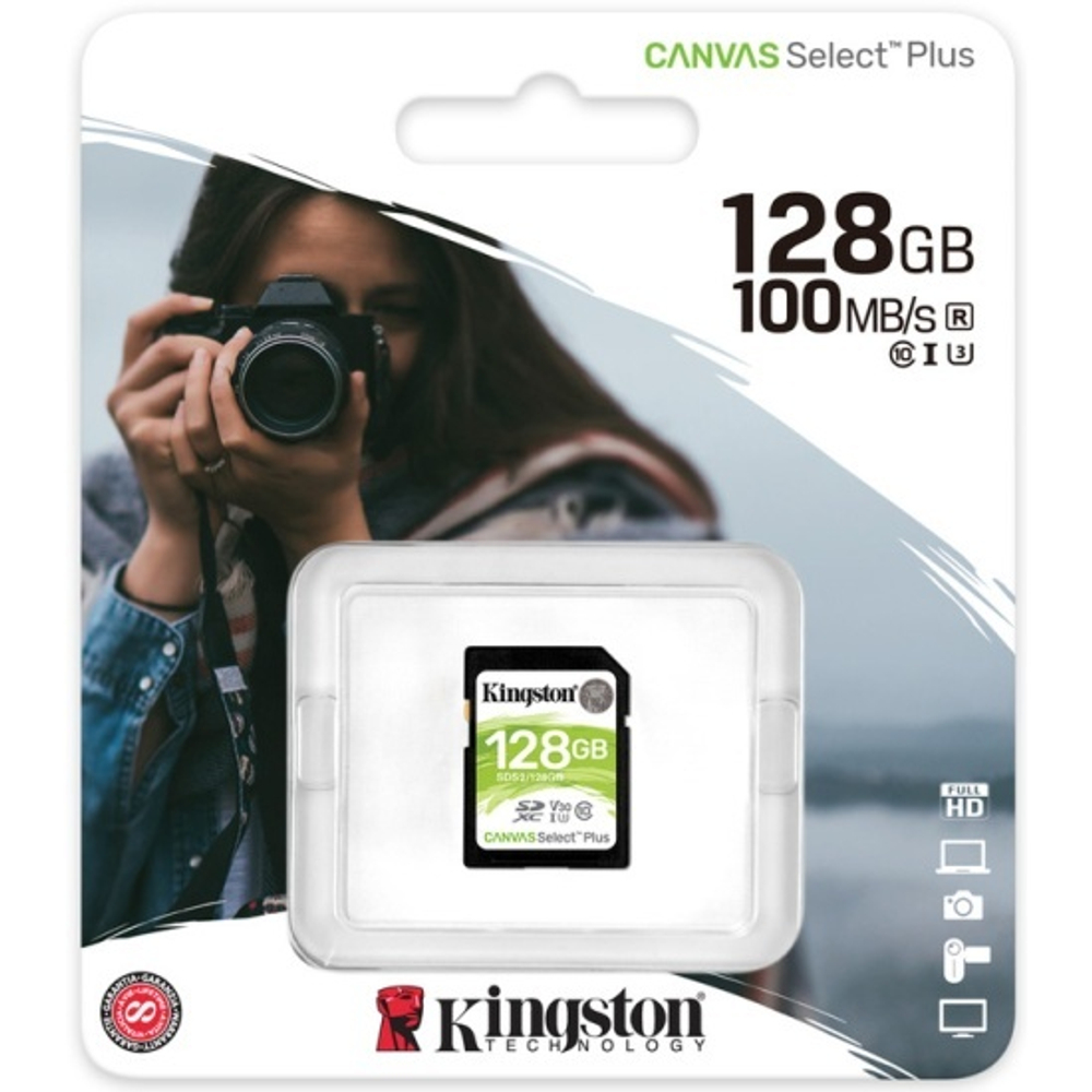 Карта памяти Kingston Canvas Select Plus 128Гб SDXC, C10/UHS-I U3 (SDS2/128GB)