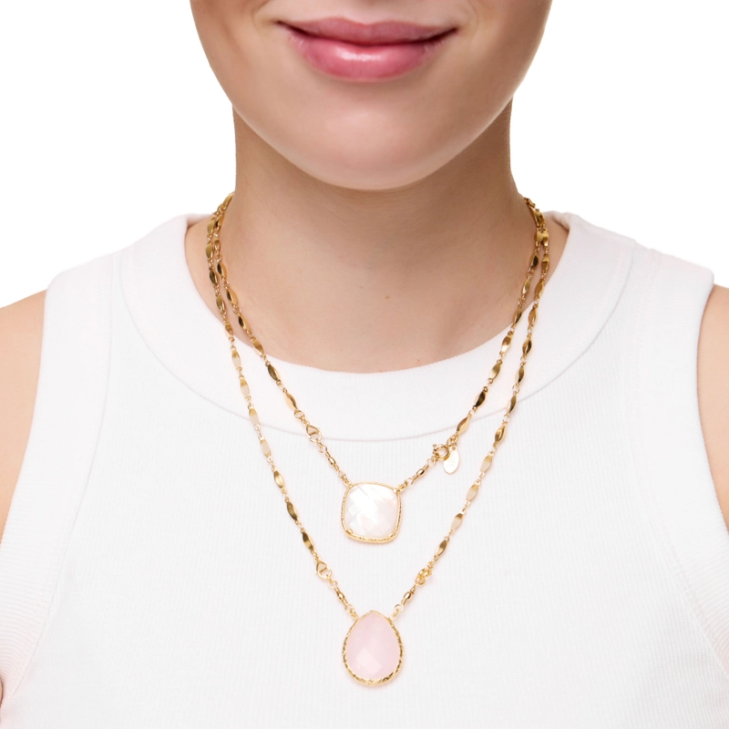 Колье Скапулярий в Оправе – Белый перламутр, Кристалл