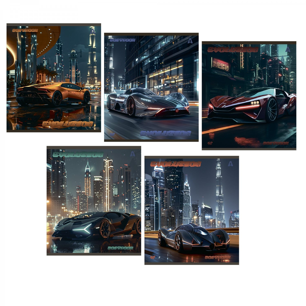 Тетрадь 48л, А5, клетка, Alingar, "Evolution", скрепка,мелованный картон (стандарт), выб УФ лак, блок офсет, 5 дизайнов в пленке т/у