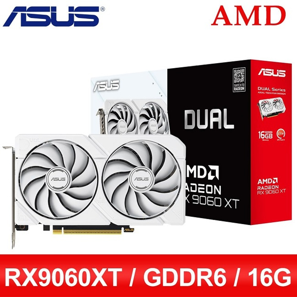 Видеокарта ASUS Radeon RX 9060 XT DUAL 16GB White (DUAL-RX9060XT-16G-WHITE), (90YV0LG3-M0NA00)