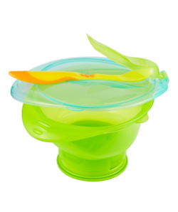 Миска с ложкой и насадкой для жидкой пищи, зеленый