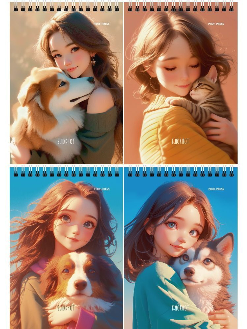 Блокнот А6 40л гребень "Девушки и питомцы - 2" клетка