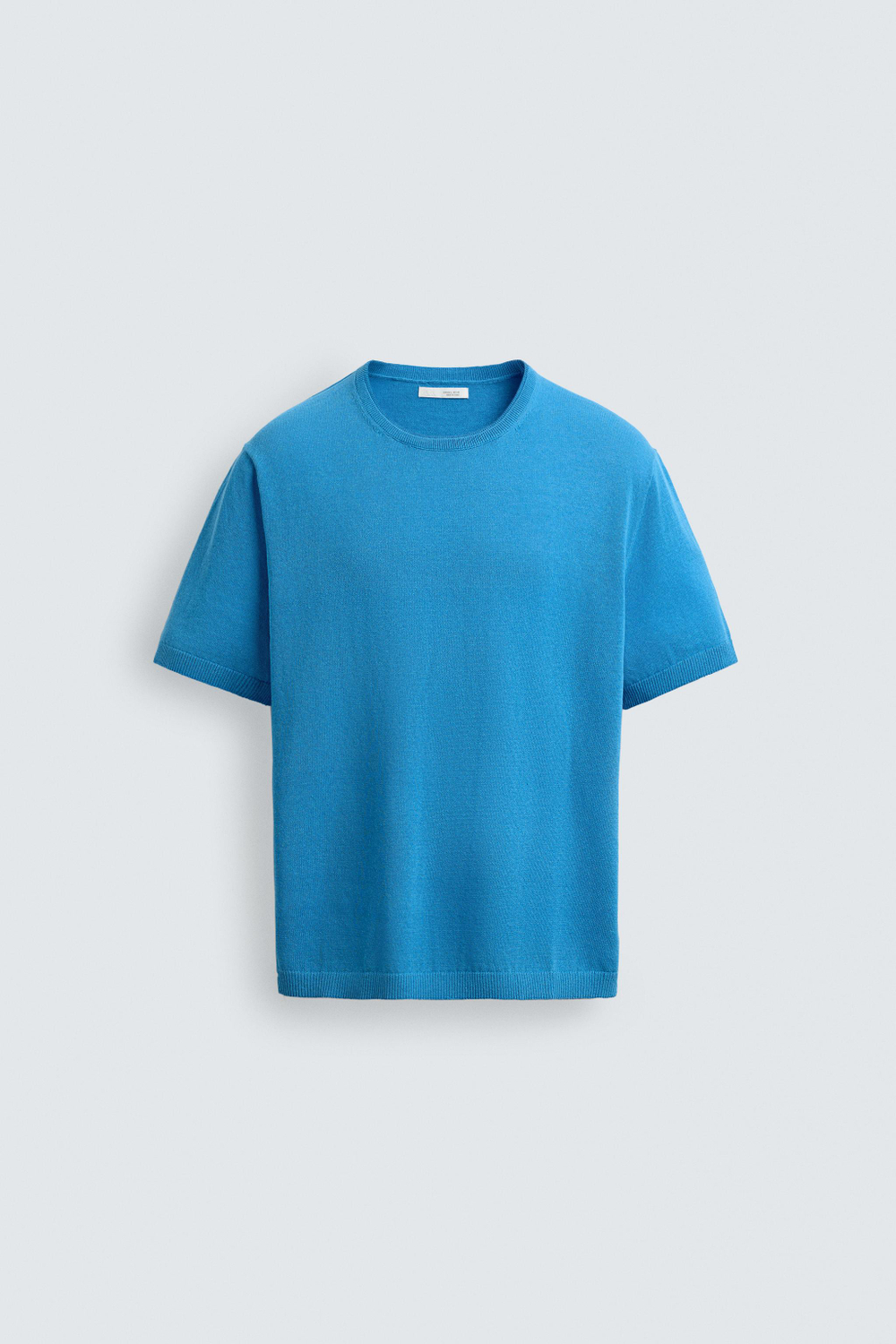 ZARA ФУТБОЛКА ИЗ СМЕСОВОГО ХЛОПКА, СИНИЙ