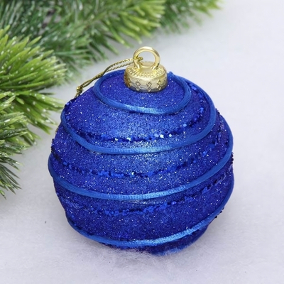 Новогодний шар "Волны" 8 см, Сапфир (Серпантин)