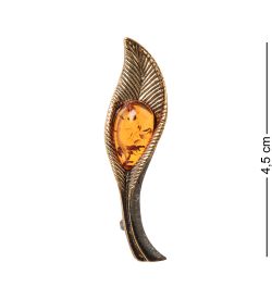 AM- 927 Брошь «Листик осенний» (латунь, янтарь)