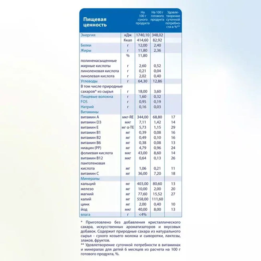 Каша 7 злаков с бананом на козьем молочке Kabrita с 6 месяцев, 180г